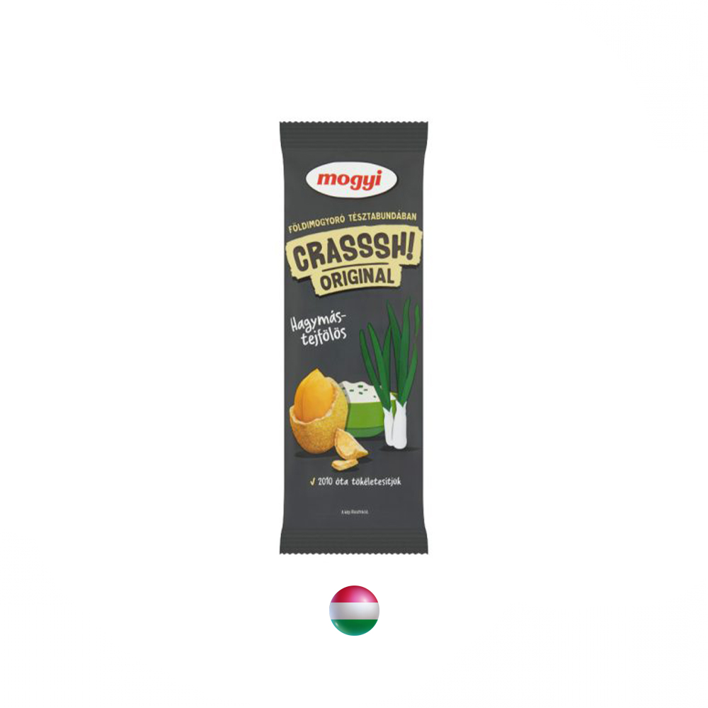 Mogyi Crasssh! Original geröstete Erdnüsse mit knusprigem Überzug aus Zwiebeln und Sauerrahmgeschmack, 60 g