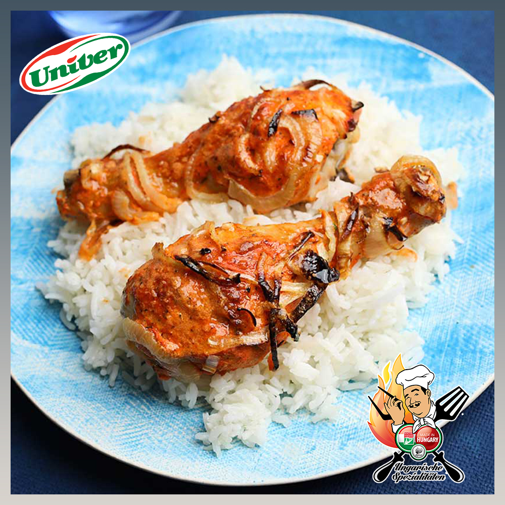 "UNIVER" Gebratene Hähnchenkeulen in Sauerrahm-Piros Arany-Marinade